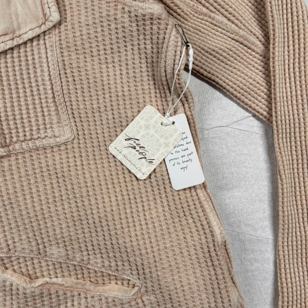 Free People FP One Waffle Knit Shacket Womens L Thermal Utility Jacket Epaulette - Picture 4 of 10